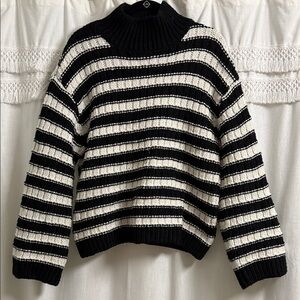 H&M Black and White Striped Turtleneck Sweater